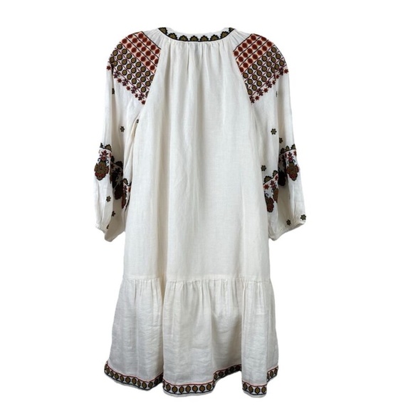 Karen Kane Dress Linen Cotton Blend Embroidered Ruffle Hem - Picture 2 of 9
